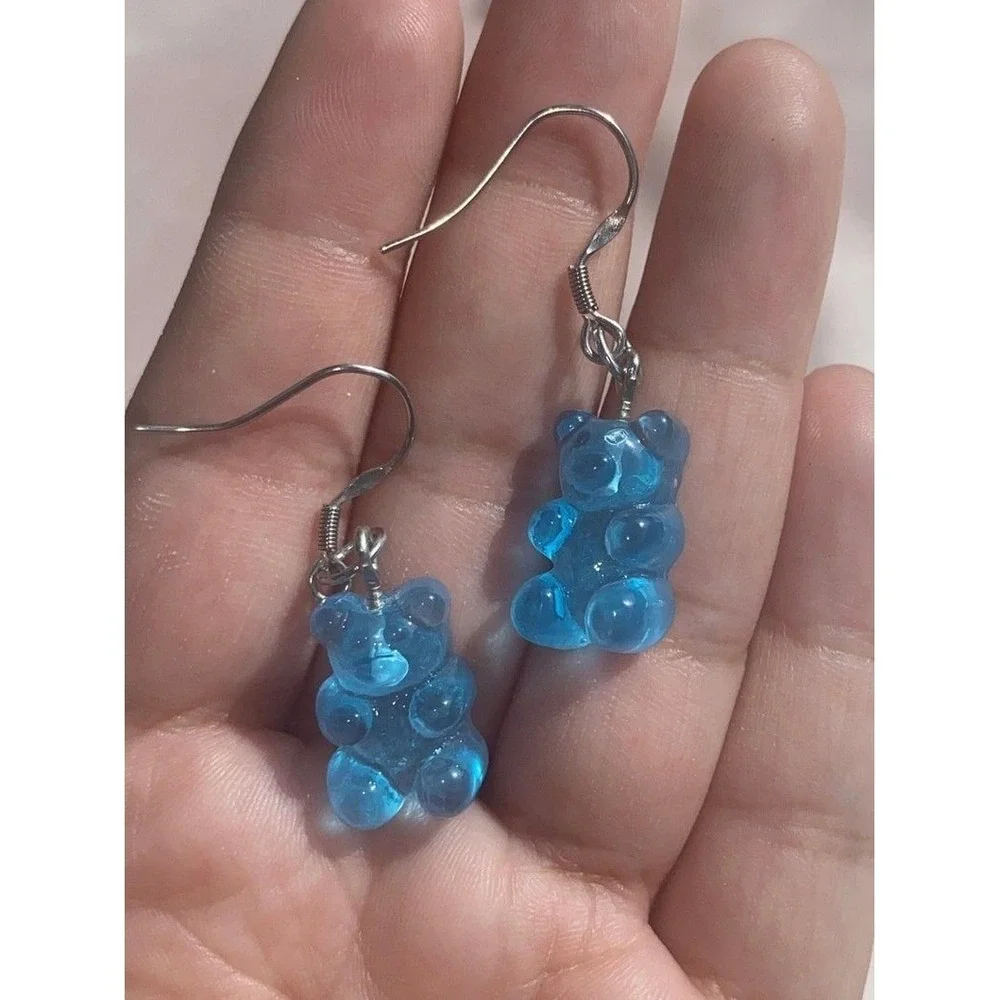 New Gummy Bear Earrings Blue Resin Candy Charm Drop Kidcore Y2K Boutique